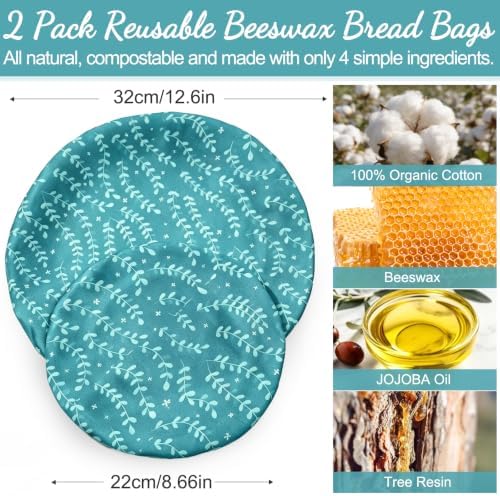 Suptikes Reusable Beeswax Bowl Covers, 2 Pack, Green
