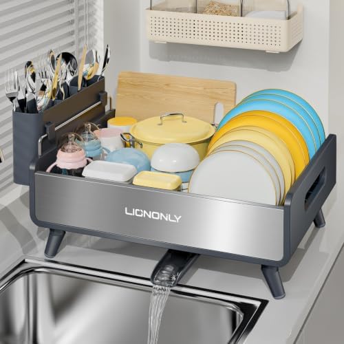 304 Stainless Steel Dish Drying Rack with Drain Board, Gray