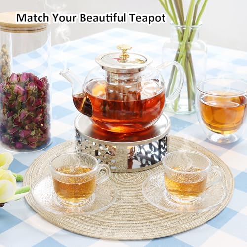 Tea Warmer Petals Silhouette, Silver Brushed Stainless Steel