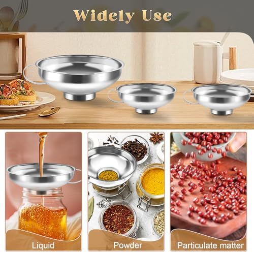 3Pcs Stainless Steel Kitchen Funnel,Large Funnels for Regular Mouth