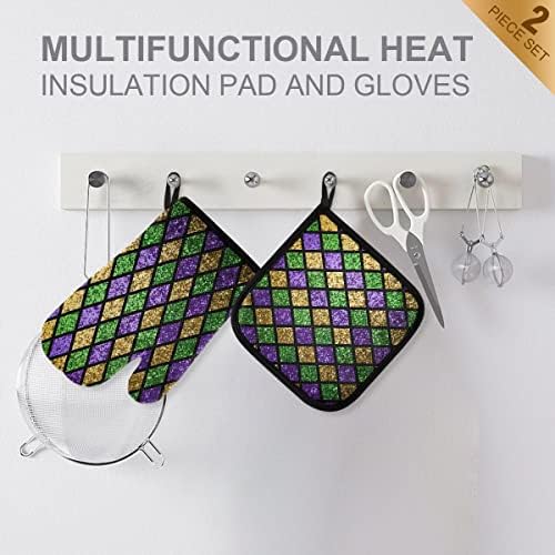 Oven Mitts Quilted Cotton Lining Shiny Green Potholders BBQ