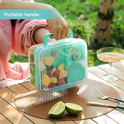 Finorder Light Green Portable Bento Lunch Box with Handle, 56 oz