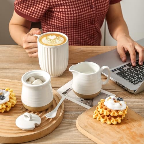 Hasense Ceramic Sugar and Creamer Set & Honey Jar with Dipper, 3 PCS