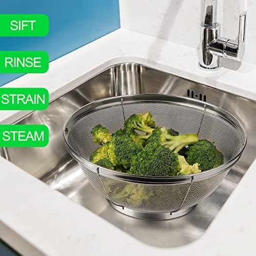 3 Pack Strainers for Kitchen, 18/8 Stainless Steel Colander, Fine Mesh
