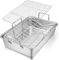 E-far Roasting Pan, 16 x 11.5 Inch Stainless Steel Turkey Roaster with