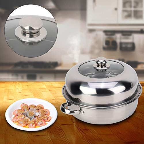 Stainless Steel Steamer Pot, Visible Cooking Steaming Boiling Hotpot for Home Kitchen Stainless Steel Glass Lid 28 cm Single Layer 1 Piece