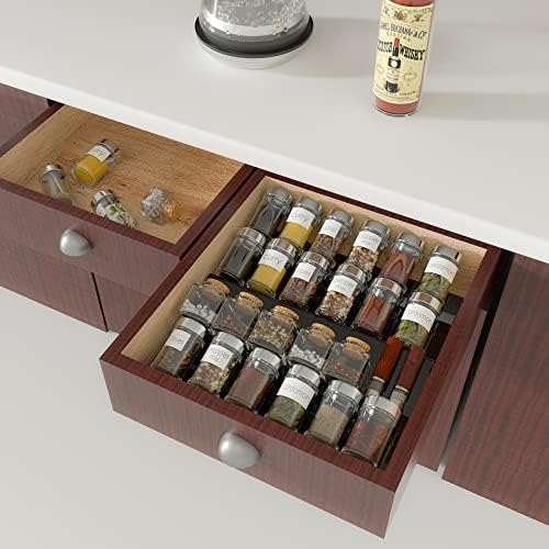 Sezanrpt Adjustable Acrylic Spice Drawer Organizer Rack, Spice Drawer
