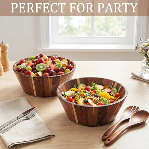 Hushee 4 pcs Gaint 12Inch Wooden Salad Bowl Set Large Round Wood Bowls