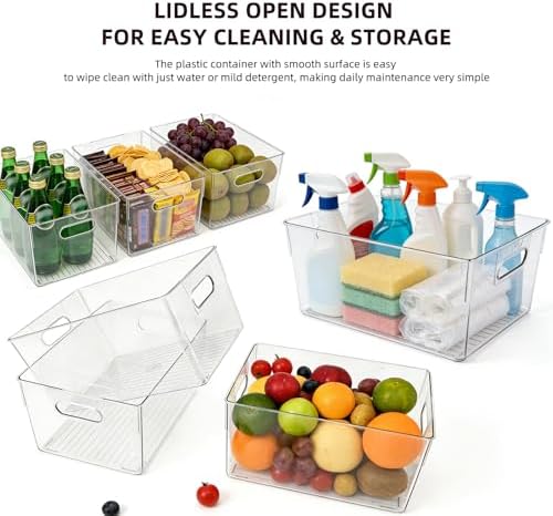 6 Pack Thick Clear Stackable Storage Bins, Cabinet Organizer, Plastiic