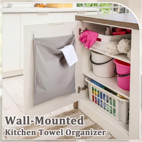 Tingjoo 2 Pack Reusable Dirty Rag Storage Bag Grey Cotton Dish Towel
