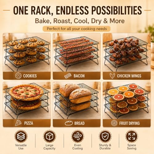 4-Tier Stackable Cooling Rack Set, Heavy Duty Stainless Steel Baking