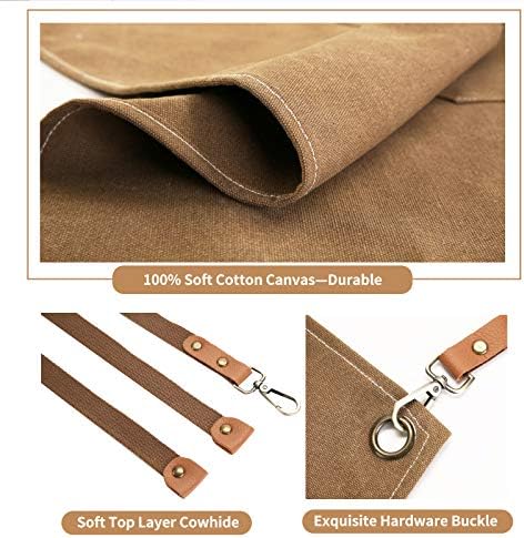 ZOMAO Chef Apron, Cotton Canvas Cross Back Apron with Pockets for