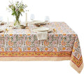 ATOSII Cotton Blockprint Rectangle Tablecloth, Clover Yellow, 90" X