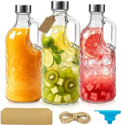3 Pack 40 Oz Clear Glass Pitchers Airtight Water Jugs with Handles