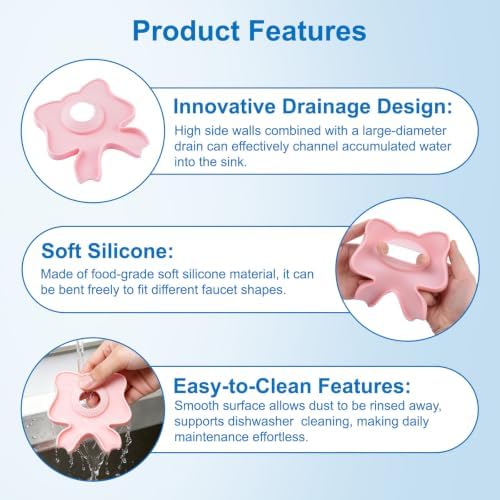 INCREWAY Pink Bow Silicone Faucet Splash Guard Mat 2PCS, Sink Faucet