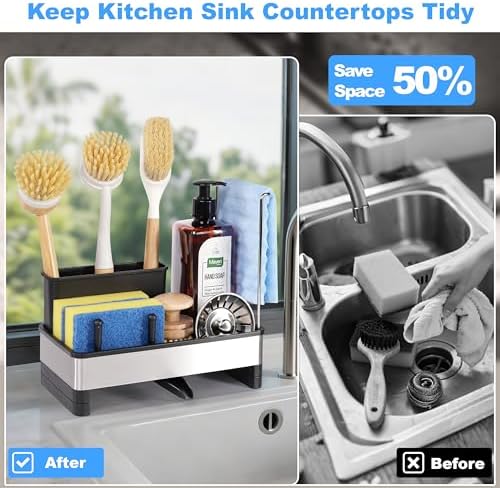 Sponge Holder for Kitchen Sink Caddy Organizer, Dish Brush Holder