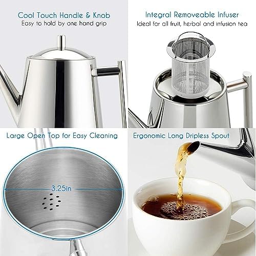 Easyworkz Stainless Steel Teapot with Infuser, 50 oz