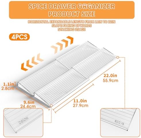 4Pcs Spice Organizer, Clear Plastic Spice Drawer Organizer Large