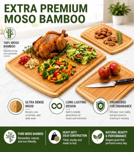 INDESTRUCTIBLE Extra Large Bamboo Cutting Board Set of 3 with Vertical