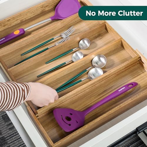Utoplike Bamboo Silverware Tray Acacia Kitchen Drawer Organizer