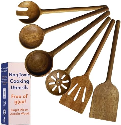 Non-Toxic Acacia Wooden Utensils Set, 6-Piece, Glue and Mineral Oil