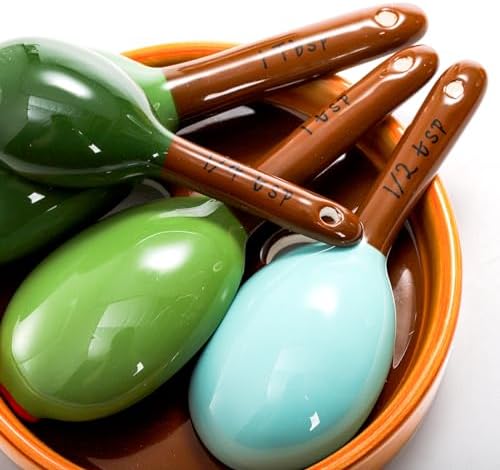 Coloch 5Pcs Ceramic Measuring Spoons in Pot, Cactus Shape Baking