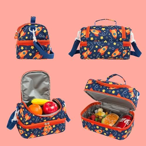 Insulated Kids Dual Compartment Lunch Bag, Star Rocket