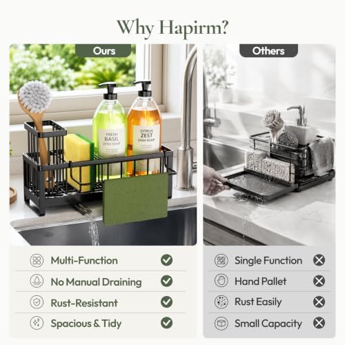 HapiRm Sponge Holder for Kitchen Sink, Black