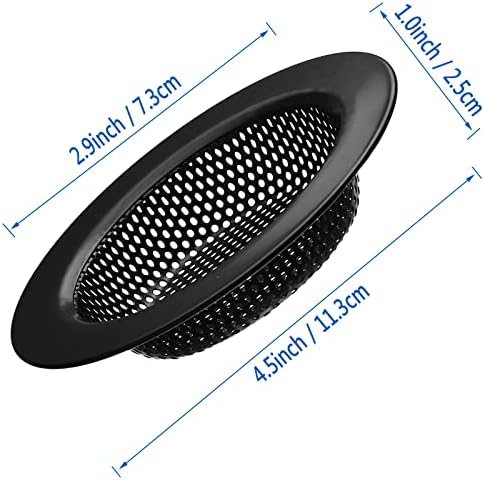 2 Pcs Black Stainless Steel Mesh Sink Drain Strainer, 4.5" Top / 3"