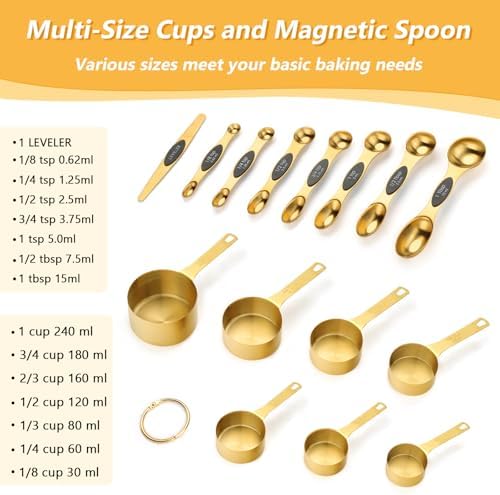 Magnetic Measuring Cups & Spoons Set for Cooking, 15pcs