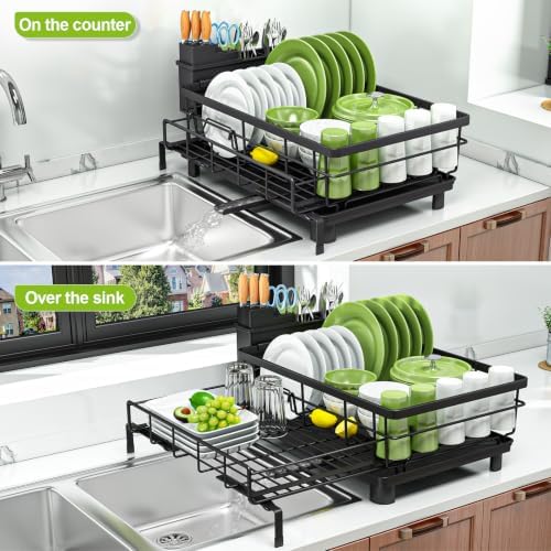 caktraie Dish Drying Rack - Extendable Dish Rack, Drying Rack Kitchen