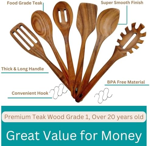 Teak Wooden Cooking Utensil Set, 6-Piece