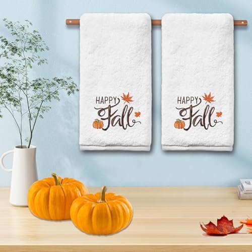 Fall Hand Towels for Bathroom Set of 2, Pumpkin Bathroom Decor