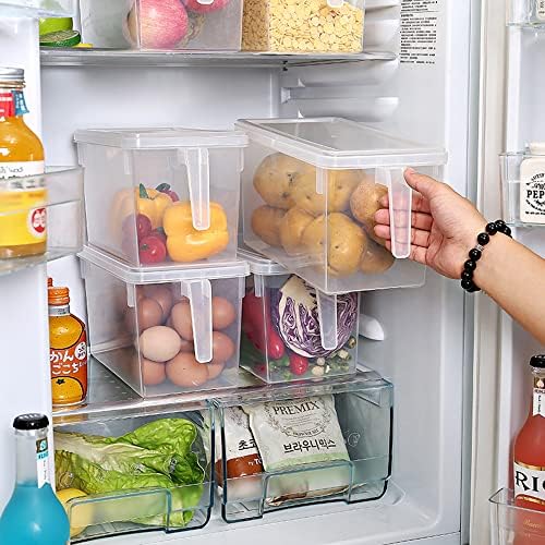 Sooyee 4 Pack 5L Fridge Organizer with Handle & Lid, Clear