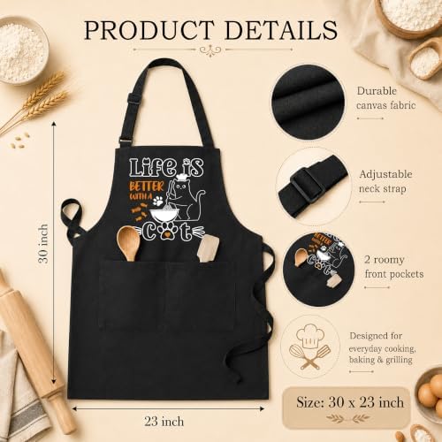 Black Cat Cooking Apron with Pockets