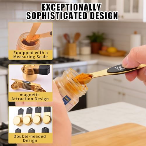 15PCS Gold Plated 304 Stainless Steel Measuring Cup & Spoon Set
