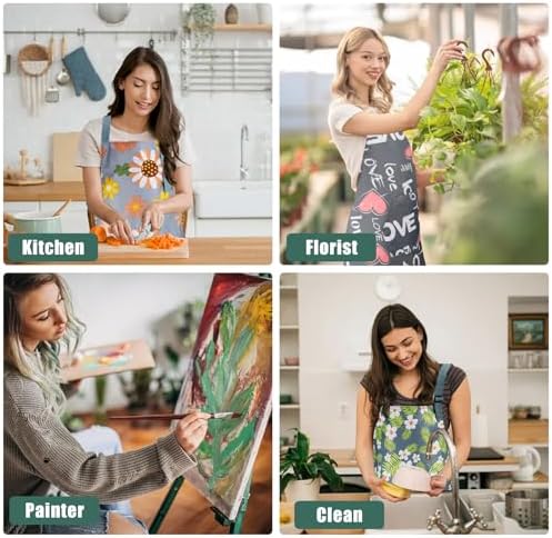 Jeffbaubl 4 Pack Floral Aprons with Pocket, Adjustable Cooking Aprons