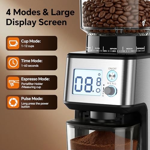 Conical Burr Coffee Grinder, 51 Grind Settings, 1-12 Cups