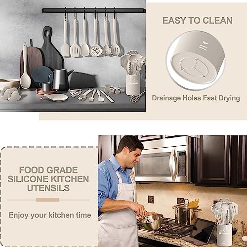 AIKKIL 43 Pcs Silicone Kitchen Utensils Set, Khaki