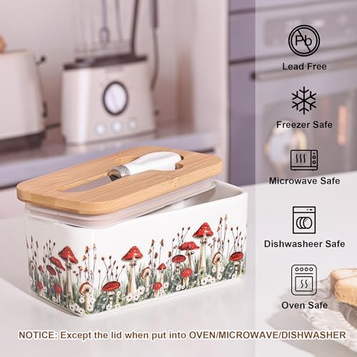 Fungi Fun Ceramic Mushroom Butter Dish with Lid & Knife - Ceramic