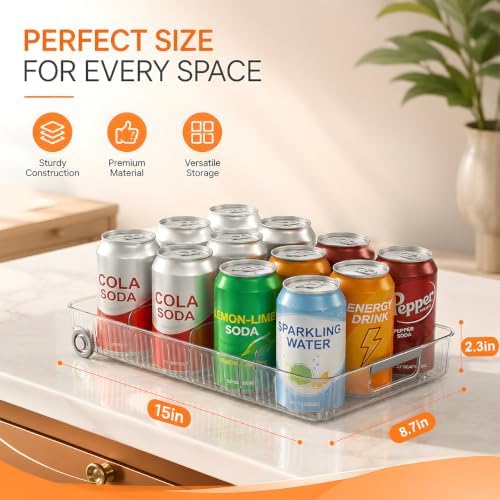 2 Pack Profile Fridge Organizer Bins with Wheels, 2.3'' Low Clear PET