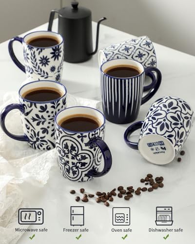 HASENSE Coffee Mugs Set of 6, 16OZ Ceramic Coffee Cups, Mugs Set of 6