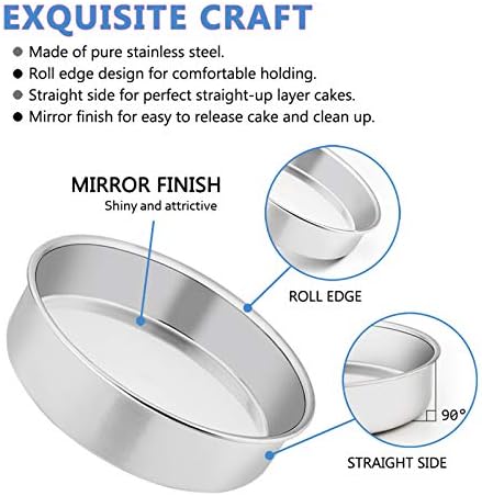 E-far 8 Inch Cake Pan Set of 4, Stainless Steel Round Layer Cake