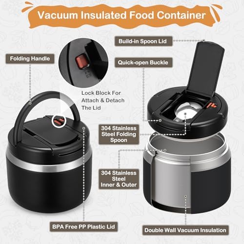 MAXSO 14oz Vacuum Insulated Food Jar with Spoon Buckle Lid, Kids Soup
