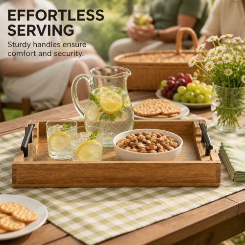Store Indya Hand Carved Mango Wood Serving Tray with Handles