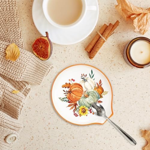 JarThenaAMCS 4.7inch 2Pcs Fall Spoon Rest Orange Green White Pumpkin