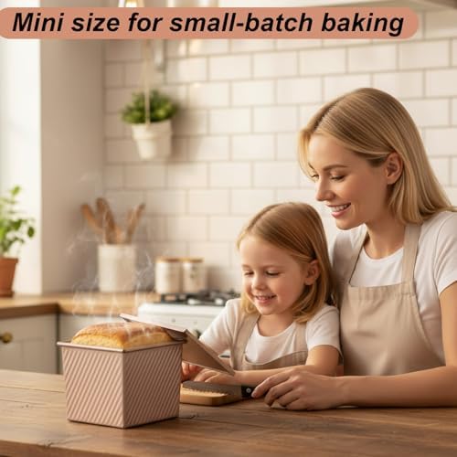 Mini Pullman Loaf Pan with Lid, 2-Pack 4 Inch Square Pan, Gold