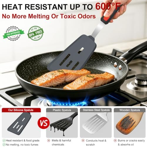 Beijiyi Silicone Spatula Turner and Tongs Set, 4-Piece