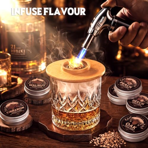 Whiskey Smoker Kit with Torch, 8 Wood Chip Flavors and 4 Scented