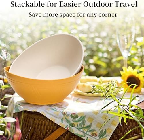 WRINGKIT Set of 6 Wheat Straw Salad Bowls Large, 65 Oz